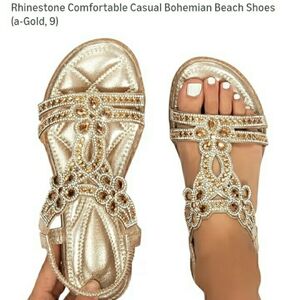 Elegant Gold Shimmer Flower Gem Sandals